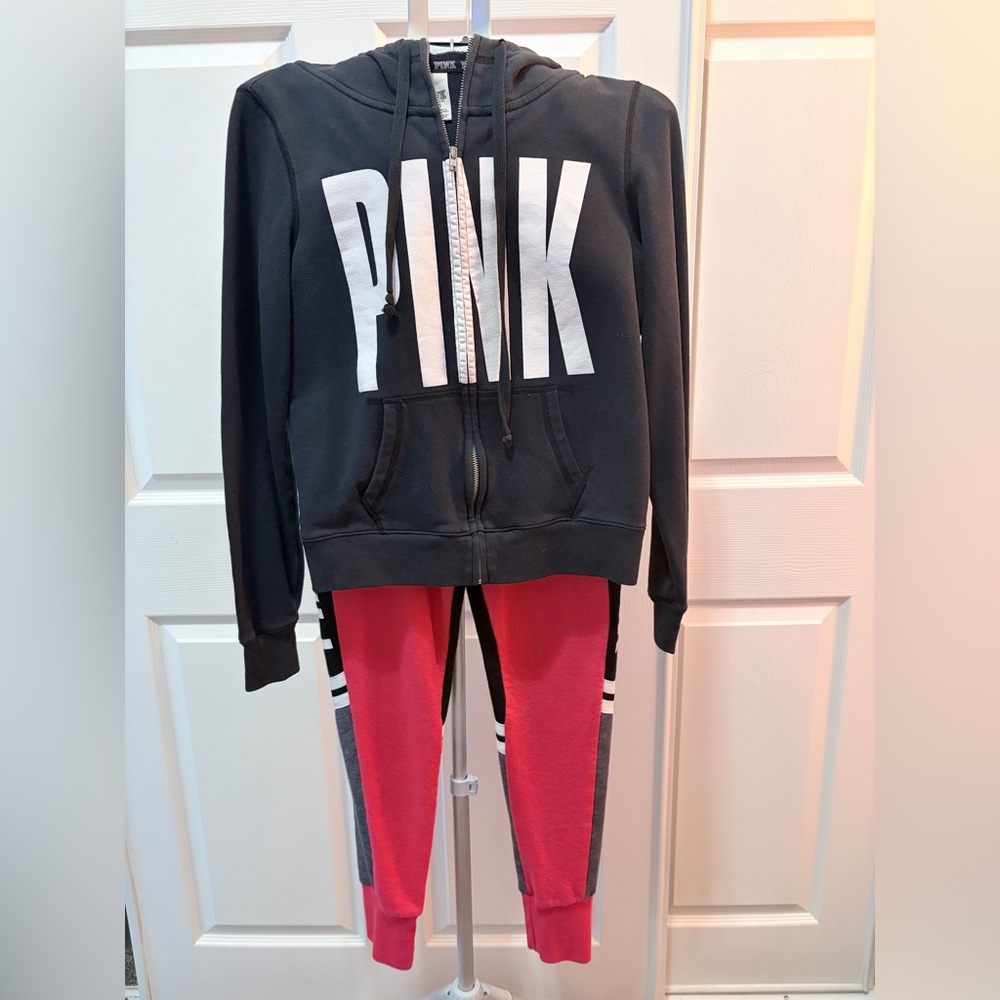 Victoria's Secret Black & White Zip-Up Hoodie,Red & Black Joggers Size XS NWOT